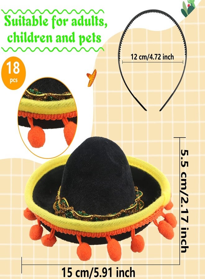 Sonarun Mexican Sombrero Headbands - 18 Pieces Cinco De Mayo Fiesta Party Supplies - Image 2