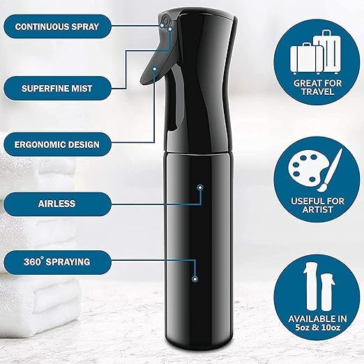 SHIELD PLUS Mist Spray Refillable Spray Bottles Continuous 360 Face Makeup Sprayers Spray Bottle For Plant Gardening IroningSalon Barber for Pressurized Mister With Pump350ML Black PACK OF 1 - Image 5