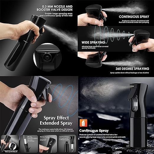 SHIELD PLUS Mist Spray Refillable Spray Bottles Continuous 360 Face Makeup Sprayers Spray Bottle For Plant Gardening IroningSalon Barber for Pressurized Mister With Pump350ML Black PACK OF 1 - Image 4