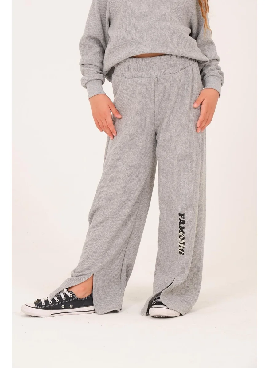 Jazziee Young Girl Printed Tracksuit Bottoms - Gray
