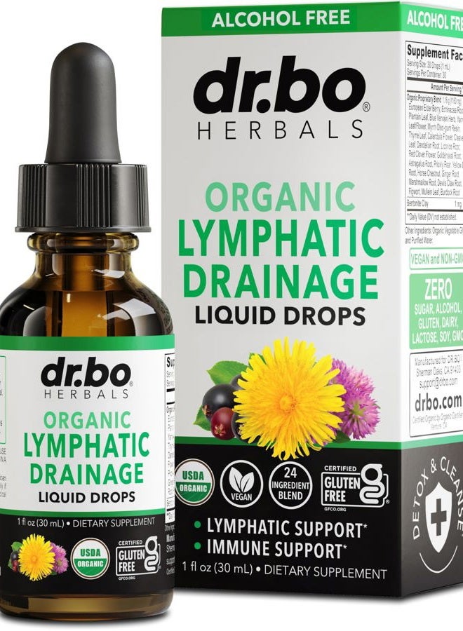 dr.bo قطرات مكملات تصريف اللمف - دعم عضوي سائل لتصريف اللمف مع الإخناسيا، مكمل دعم نظام اللمف، نظام تنظيف تصريف الغدد اللمفاوية - 1 أونصة عضوية غير معدلة وراثيًا - Image 1