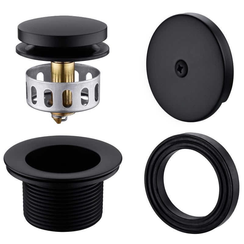 Anpean Brass Tip-Toe Tub Drain Kit With Basket Strainer And Single Hole Overflow Faceplate  Matte Black - Image 1