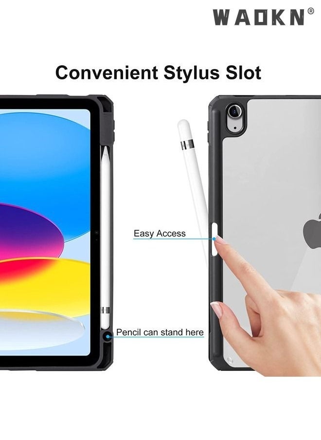 vesus Pro Case for iPad 10th Gen Case with Pencil Holder 2022 iPad 10.9 Inch Case, Clear Transparent Back Shell Trifold Protective Cases Shockproof Cover for 2022 iPad 10th Gen A2696 A2757 A2777 -Black - Image 5