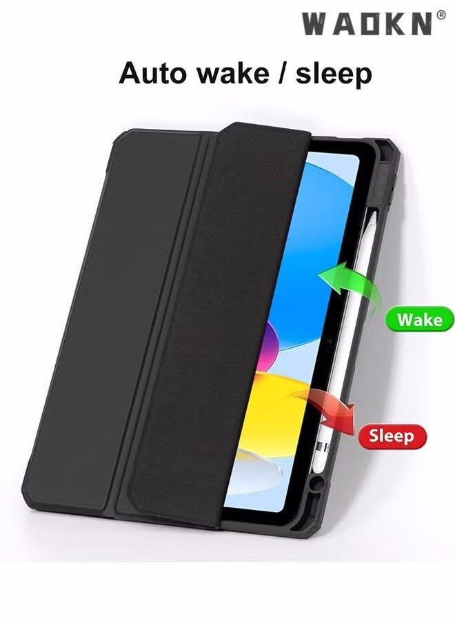 vesus Pro Case for iPad 10th Gen Case with Pencil Holder 2022 iPad 10.9 Inch Case, Clear Transparent Back Shell Trifold Protective Cases Shockproof Cover for 2022 iPad 10th Gen A2696 A2757 A2777 -Black - Image 1