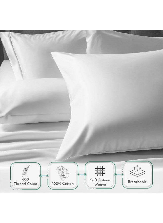 California Design Den California Design Den Luxuriously Soft 600 Thread Count 100% Cotton King Size White Pillowcase Set of 2, Fits King Pillows - Image 3