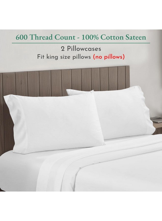 California Design Den California Design Den Luxuriously Soft 600 Thread Count 100% Cotton King Size White Pillowcase Set of 2, Fits King Pillows - Image 2