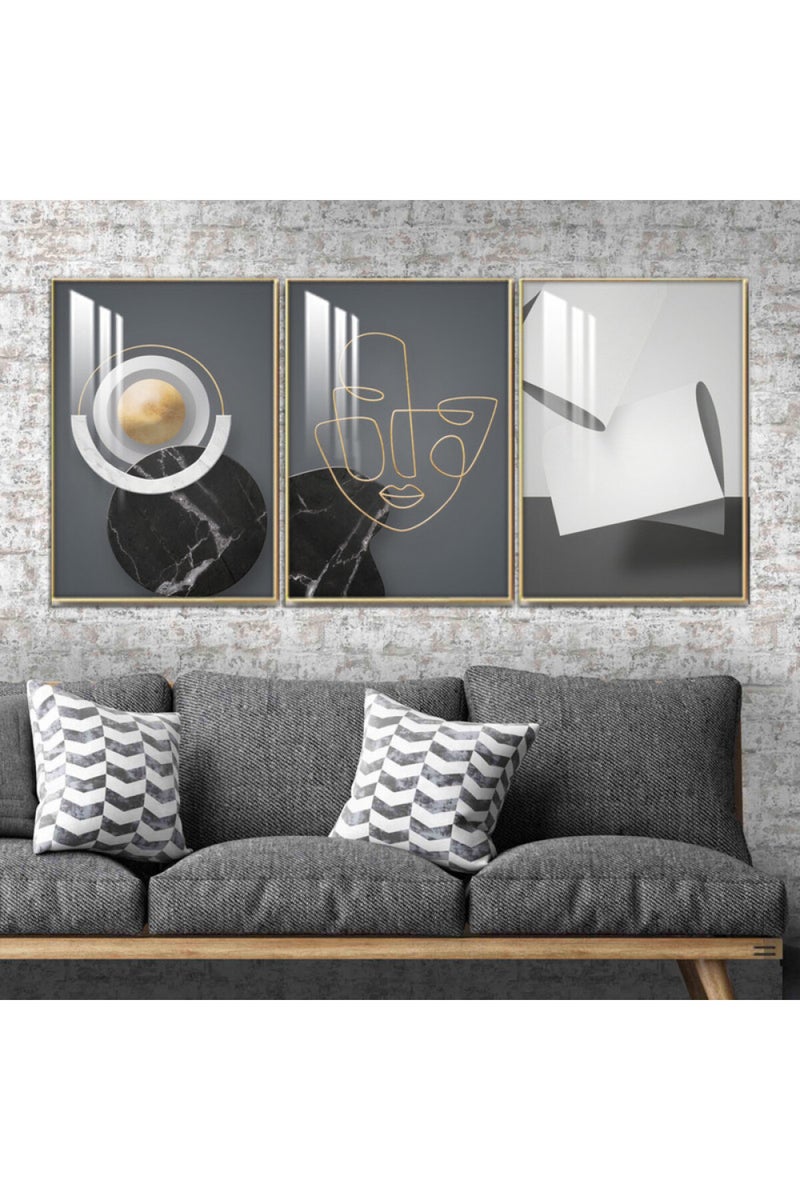 ماركتنا ثلاث لوحات جدارية خشبية بإطار وطبقة أكريليك شفافة - Image 1