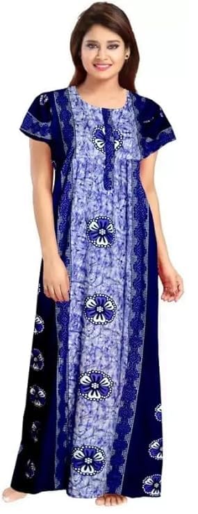 Vlazom Women’s Cotton Nightgown – Pack of 2 Printed Maxi Nighties | Ankle-Length Sleepwear Night Dress Gown | Free Size, Soft & Breathable (Green,Blue, Free Size) - Image 5