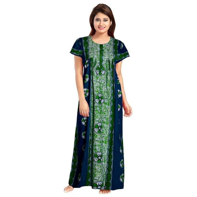 Vlazom Women’s Cotton Nightgown – Pack of 2 Printed Maxi Nighties | Ankle-Length Sleepwear Night Dress Gown | Free Size, Soft & Breathable (Green,Blue, Free Size) - Image 4