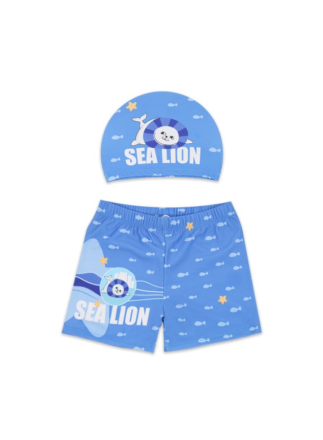 Loquat Children's Swimsuit Baby Cartoon Swimsuit Boy's Swimsuit Medium And Big Children's Hot Spring Swimming Trunks Swimming Cap Baby-Color:Shark Swimming Trunks + Swimming Cap- - Image 4