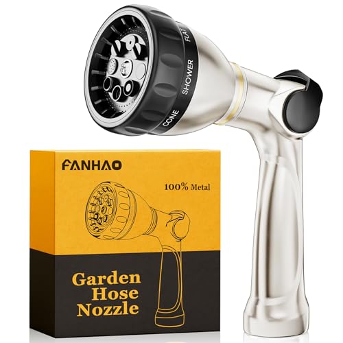 FANHAO Professional Garden Hose Nozzle Heavy Duty 100 Metal Thumb Control Water Hose Sprayer with 8 Spray Patterns High Pressure Water Nozzle for Watering Plant Lawn Washing Car Pet - Image 1