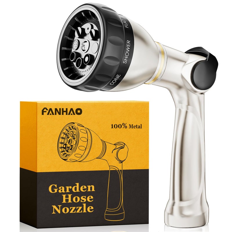 FANHAO Professional Garden Hose Nozzle Heavy Duty 100 Metal Thumb Control Water Hose Sprayer with 8 Spray Patterns High Pressure Water Nozzle for Watering Plant Lawn Washing Car Pet - Image 2