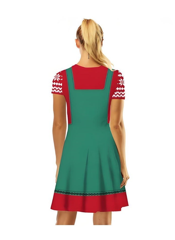 إسكدنيا النساء قصيرة الأكمام مطبوعة زي فستان عناصر عيد الميلاد فستان - Image 2