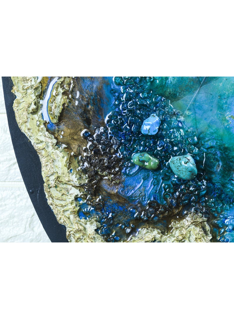 Turquoise Stone Texture Art – Handcrafted Wall Painting with few Real Turquoise Stones on Canvas - Image 4