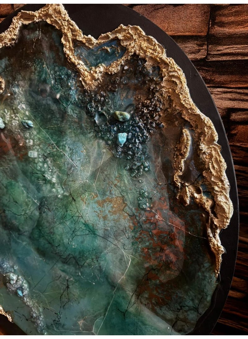 Turquoise Stone Texture Art – Handcrafted Wall Painting with few Real Turquoise Stones on Canvas - Image 5