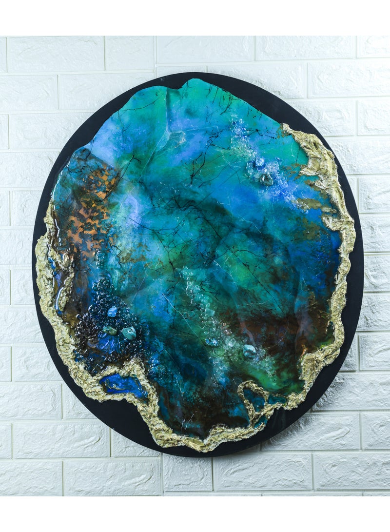 Turquoise Stone Texture Art – Handcrafted Wall Painting with few Real Turquoise Stones on Canvas - Image 2