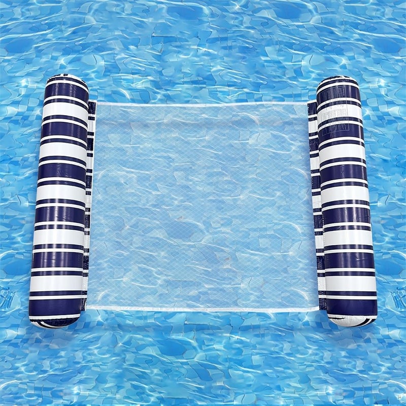 Dark Blue Inflatable Adult Hammock for Water Swimming Float Striped PVC Lounger - Image 1