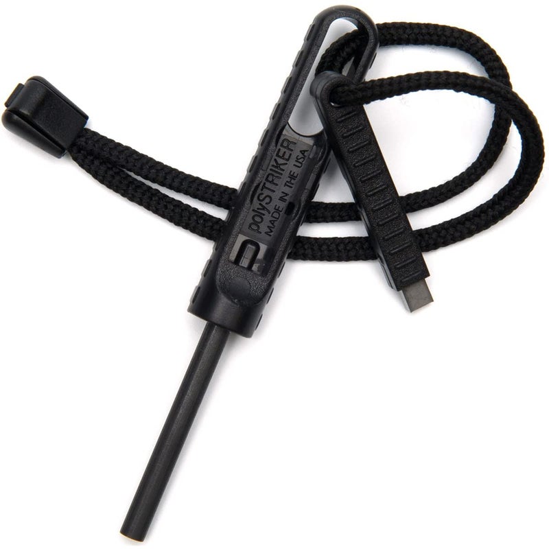 EXOTAC - polySTRIKER Lightweight Ferrocerium Fire Starter with Snap-in Striker for Emergency Kits, Campfires, Hiking, and Survival Supplies (Black/Black) - Image 1