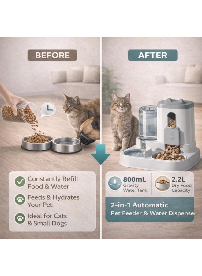 Automatic Cat Feeder and Water Dispenser Set, 2-in-1 Gravity Food Bowl Station for Small Medium Cats Dogs Puppy Kitten Rabbits, Auto Feeding Supplies - Image 4