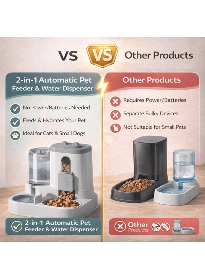Automatic Cat Feeder and Water Dispenser Set, 2-in-1 Gravity Food Bowl Station for Small Medium Cats Dogs Puppy Kitten Rabbits, Auto Feeding Supplies - Image 3