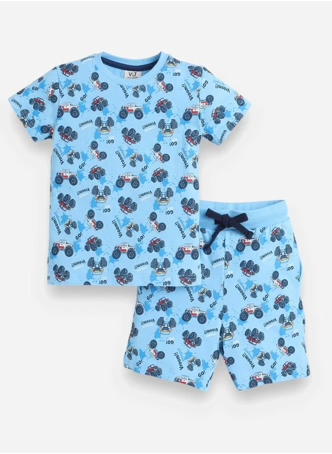 victor and jane All-Over Printed Cotton T-Shirt and Shorts Set
