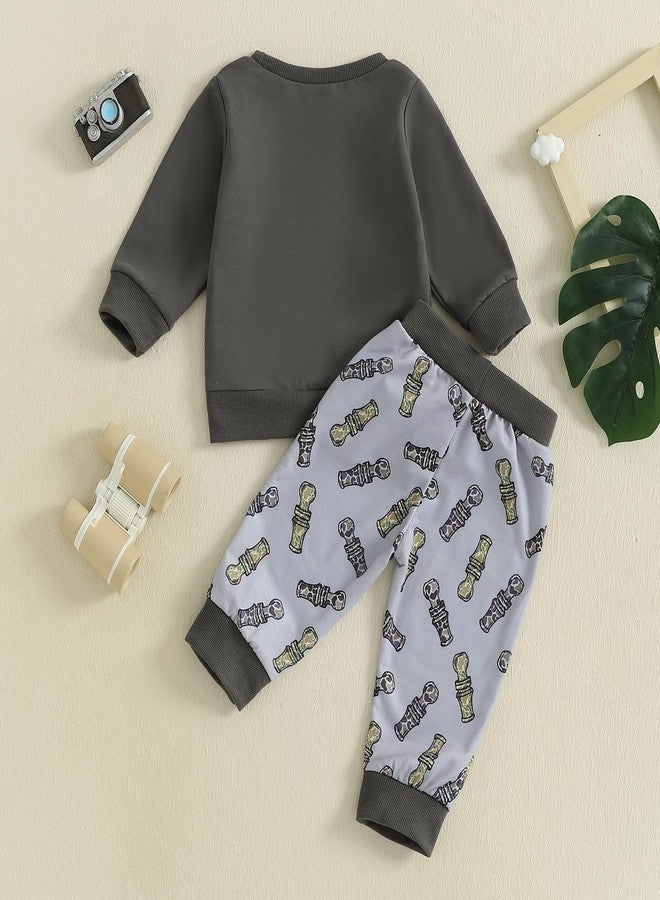 Fernvia Toddler Baby Boy Clothes Print Long Sleeve Pullover Sweatshirt Bow Pants Set 2 Pcs Sweatsuit Outfits (B Gray, 18-24 Months) - Image 4