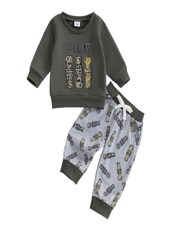 Fernvia Toddler Baby Boy Clothes Print Long Sleeve Pullover Sweatshirt Bow Pants Set 2 Pcs Sweatsuit Outfits (B Gray, 18-24 Months) - Image 1