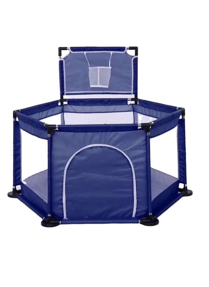 Foldable Baby and Toddler Playpen with Basketball Hoop, Floor Mounted Activity Center, Provides Safety and Protection for Babies and Toddlers While Playing by Toys-Egypt, Area (128 cm x 66.5 cm x 110 cm) Balls Not Included, (Blue  - Image 1