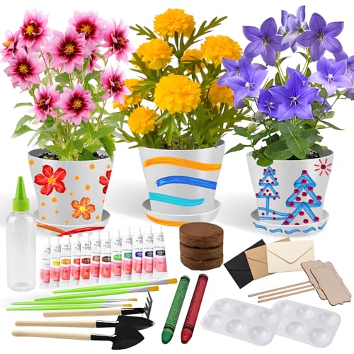 Ozzagar Paint & Plant Children’s Gardening Kit for Girls Boys Toys Garden Flower Gardening Gift for Kids Flower Pots Seeds Art Craft Grow Garden Planting Set for Kids Age 4 5 6 7 8 9 10 11 12 13 14 Years Old - Image 1