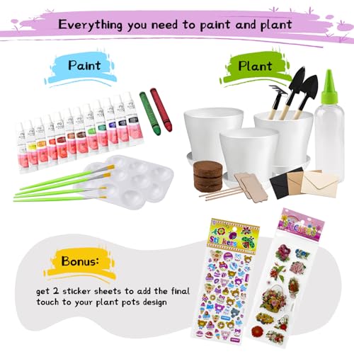 Ozzagar Paint & Plant Children’s Gardening Kit for Girls Boys Toys Garden Flower Gardening Gift for Kids Flower Pots Seeds Art Craft Grow Garden Planting Set for Kids Age 4 5 6 7 8 9 10 11 12 13 14 Years Old - Image 2