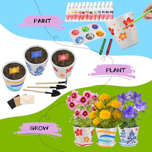 Ozzagar Paint & Plant Children’s Gardening Kit for Girls Boys Toys Garden Flower Gardening Gift for Kids Flower Pots Seeds Art Craft Grow Garden Planting Set for Kids Age 4 5 6 7 8 9 10 11 12 13 14 Years Old - Image 3