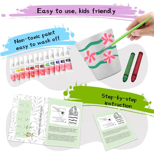 Ozzagar Paint & Plant Children’s Gardening Kit for Girls Boys Toys Garden Flower Gardening Gift for Kids Flower Pots Seeds Art Craft Grow Garden Planting Set for Kids Age 4 5 6 7 8 9 10 11 12 13 14 Years Old - Image 4