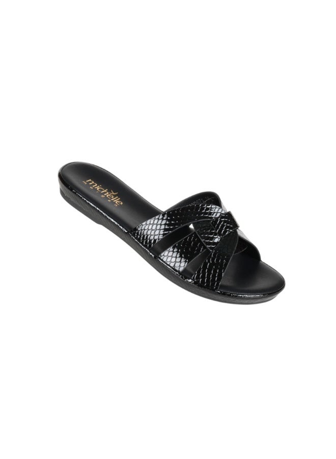 Michelle Morgan 092-2973 Michelle Morgan Ladies Flat Slip on sandals4ZD671 Black - Image 2