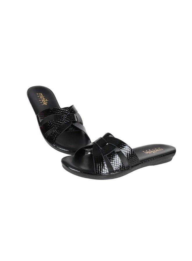 Michelle Morgan 092-2973 Michelle Morgan Ladies Flat Slip on sandals4ZD671 Black - Image 3
