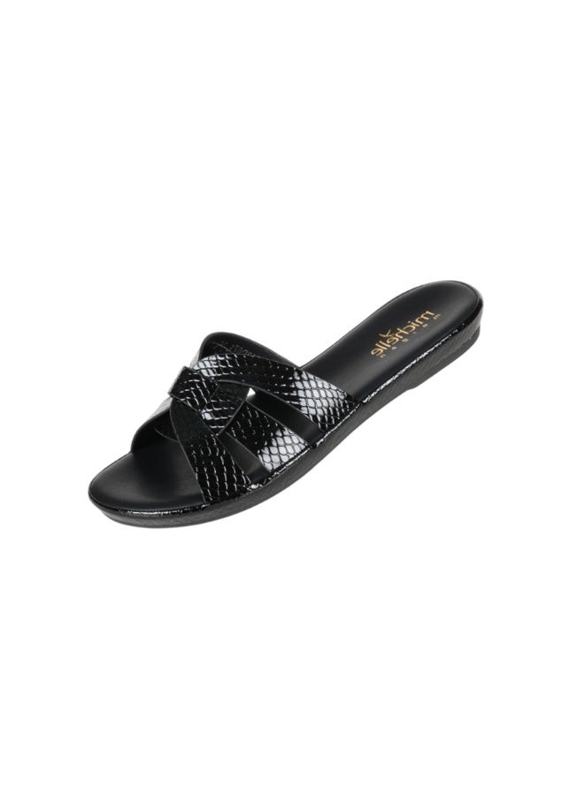 Michelle Morgan 092-2973 Michelle Morgan Ladies Flat Slip on sandals4ZD671 Black - Image 1