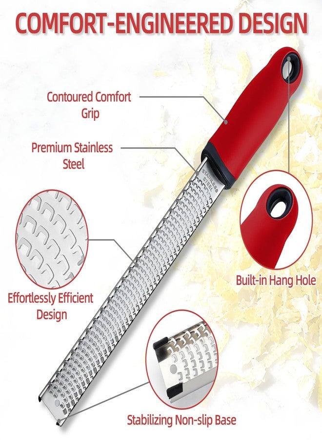 Koythin Zester, Lemon Zester & Cheese Grater with Brush, Heavy Duty Kitchen Tool for Zesting Citrus, Parmesan Cheese, Chocolate, Ginger, Fruits, Stainless Steel with Handle and Cover (Red) - Image 3