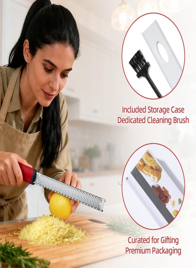 Koythin Zester, Lemon Zester & Cheese Grater with Brush, Heavy Duty Kitchen Tool for Zesting Citrus, Parmesan Cheese, Chocolate, Ginger, Fruits, Stainless Steel with Handle and Cover (Red) - Image 5
