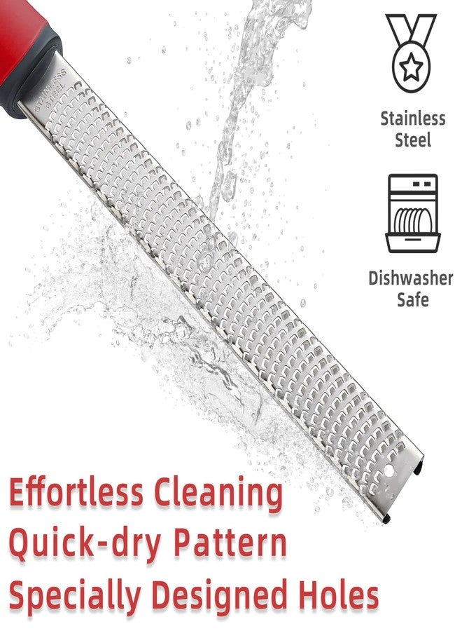 Koythin Zester, Lemon Zester & Cheese Grater with Brush, Heavy Duty Kitchen Tool for Zesting Citrus, Parmesan Cheese, Chocolate, Ginger, Fruits, Stainless Steel with Handle and Cover (Red) - Image 4