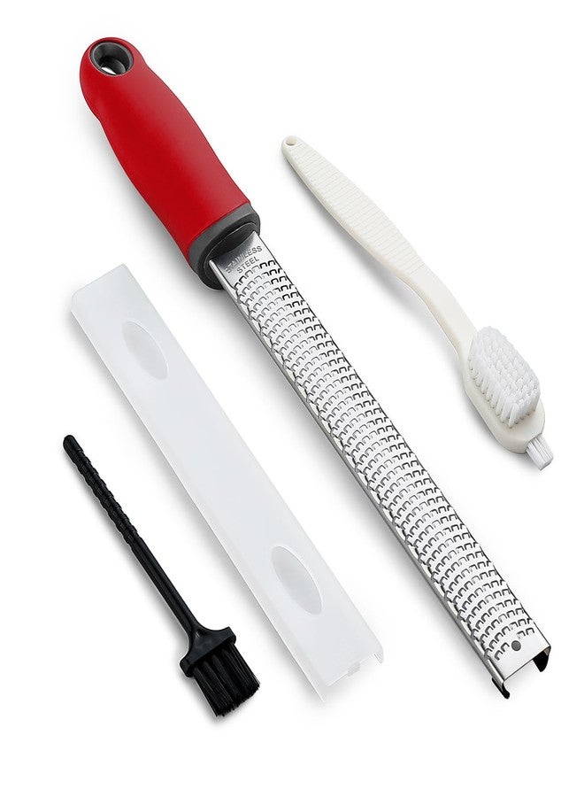 Koythin Zester, Lemon Zester & Cheese Grater with Brush, Heavy Duty Kitchen Tool for Zesting Citrus, Parmesan Cheese, Chocolate, Ginger, Fruits, Stainless Steel with Handle and Cover (Red) - Image 1