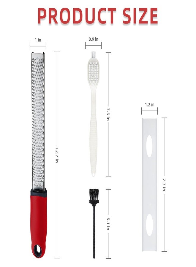 Koythin Zester, Lemon Zester & Cheese Grater with Brush, Heavy Duty Kitchen Tool for Zesting Citrus, Parmesan Cheese, Chocolate, Ginger, Fruits, Stainless Steel with Handle and Cover (Red) - Image 2