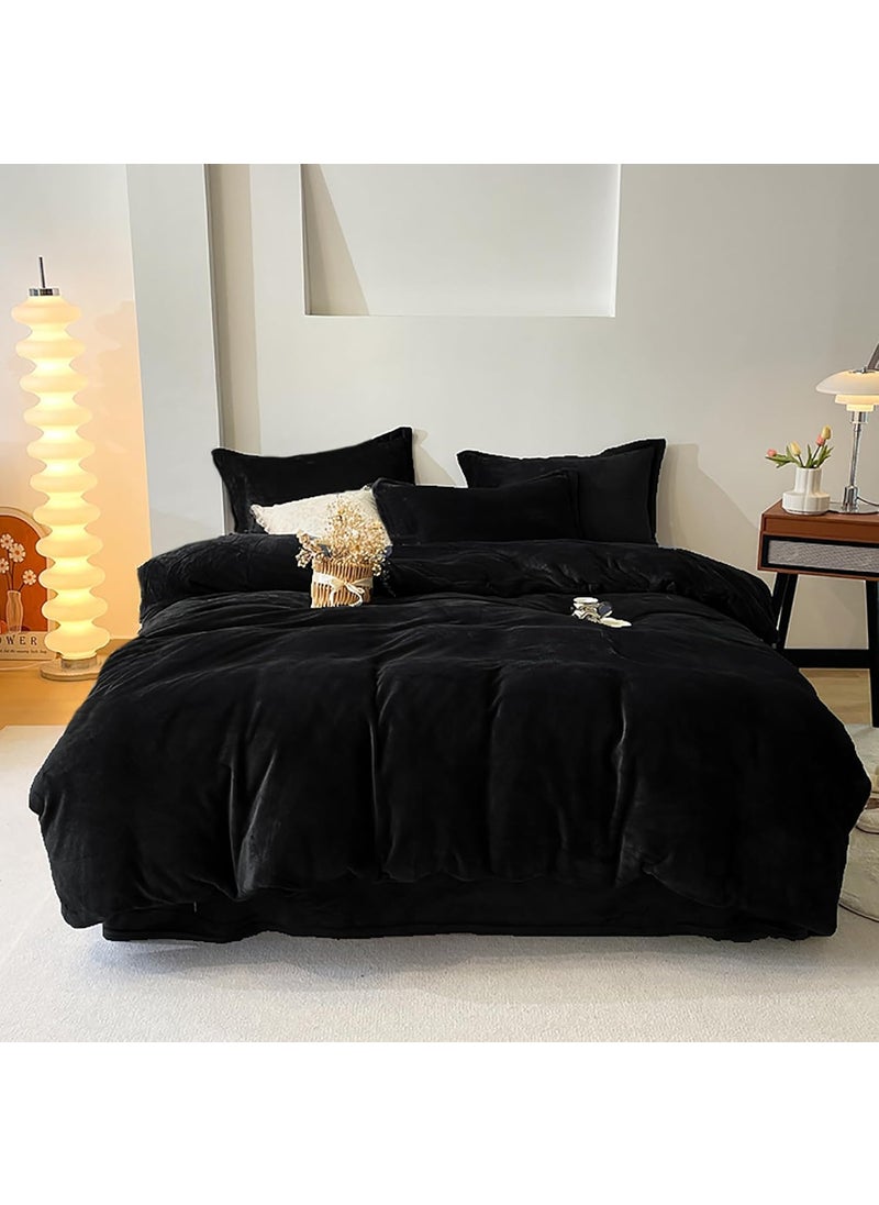 Cottonight Cottonight Black Velvet Comforter Set King Black Flannel Bedding Comforter Set Dark Color All Black Plush Fluffy Blanket Quilts Modern Winter Warm Thick 3 Piece Soft Solid Black Bedding Set  - Image 1