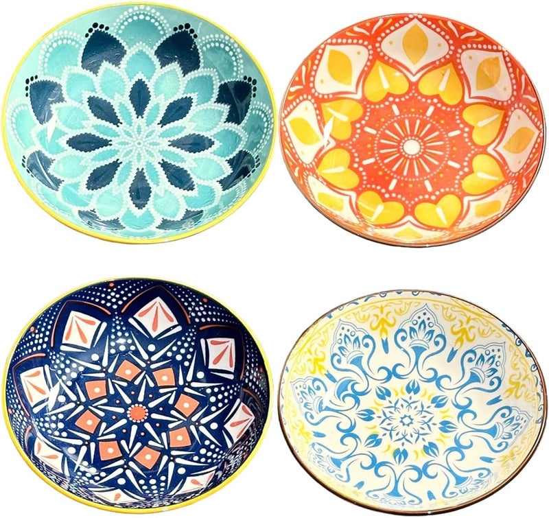 yaocoral Set of 4 10 OZ Ceramic Dessert Bowls Colorful Bohemian Snack Bowls Cute Porcelain Shallow Bowls for SaladIcecreamFruitAppetizerSide DishMeal PrepMicrowave Dishwasher Safe - Image 1