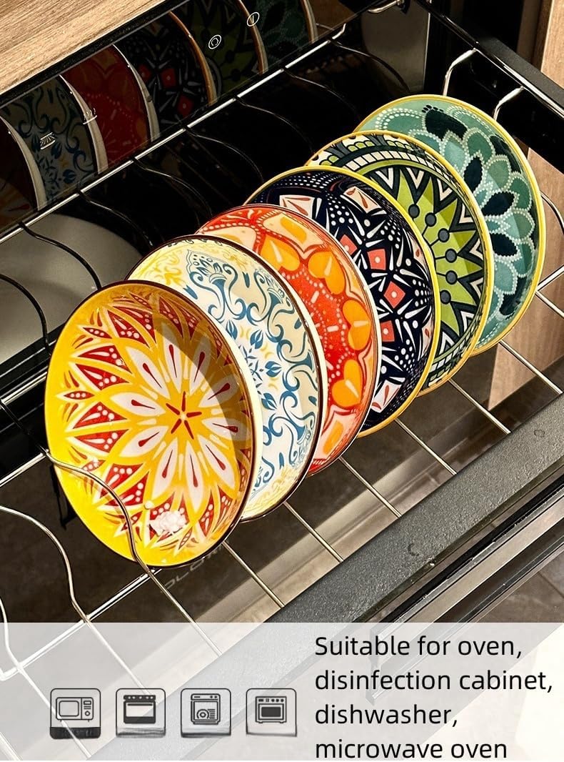 yaocoral Set of 4 10 OZ Ceramic Dessert Bowls Colorful Bohemian Snack Bowls Cute Porcelain Shallow Bowls for SaladIcecreamFruitAppetizerSide DishMeal PrepMicrowave Dishwasher Safe - Image 5