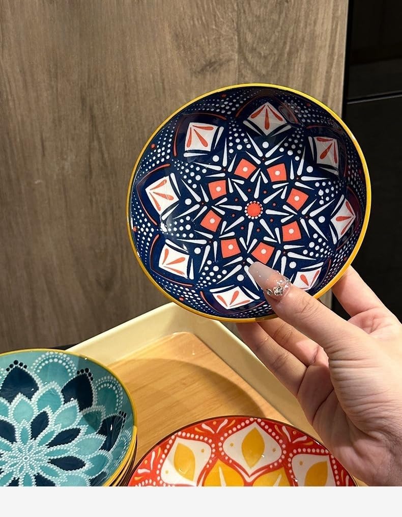 yaocoral Set of 4 10 OZ Ceramic Dessert Bowls Colorful Bohemian Snack Bowls Cute Porcelain Shallow Bowls for SaladIcecreamFruitAppetizerSide DishMeal PrepMicrowave Dishwasher Safe - Image 2