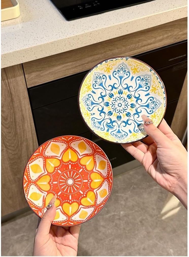 yaocoral Set of 4 10 OZ Ceramic Dessert Bowls Colorful Bohemian Snack Bowls Cute Porcelain Shallow Bowls for SaladIcecreamFruitAppetizerSide DishMeal PrepMicrowave Dishwasher Safe - Image 4