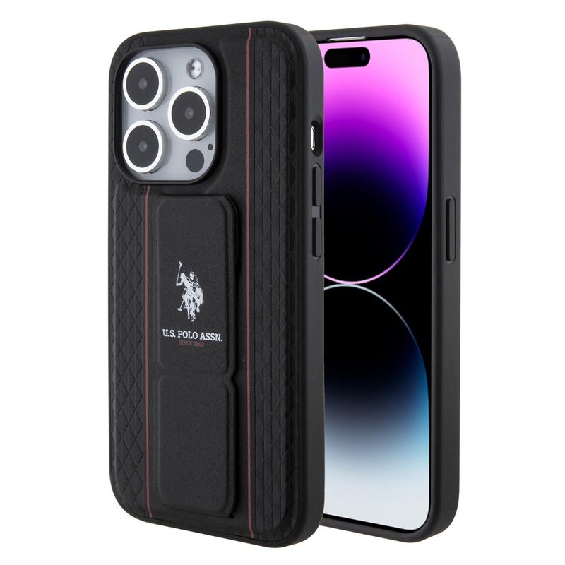 CG MOBILE US Polo Leather Textured Pattern Gripstand Case For iPhone 15 Pro Max Black