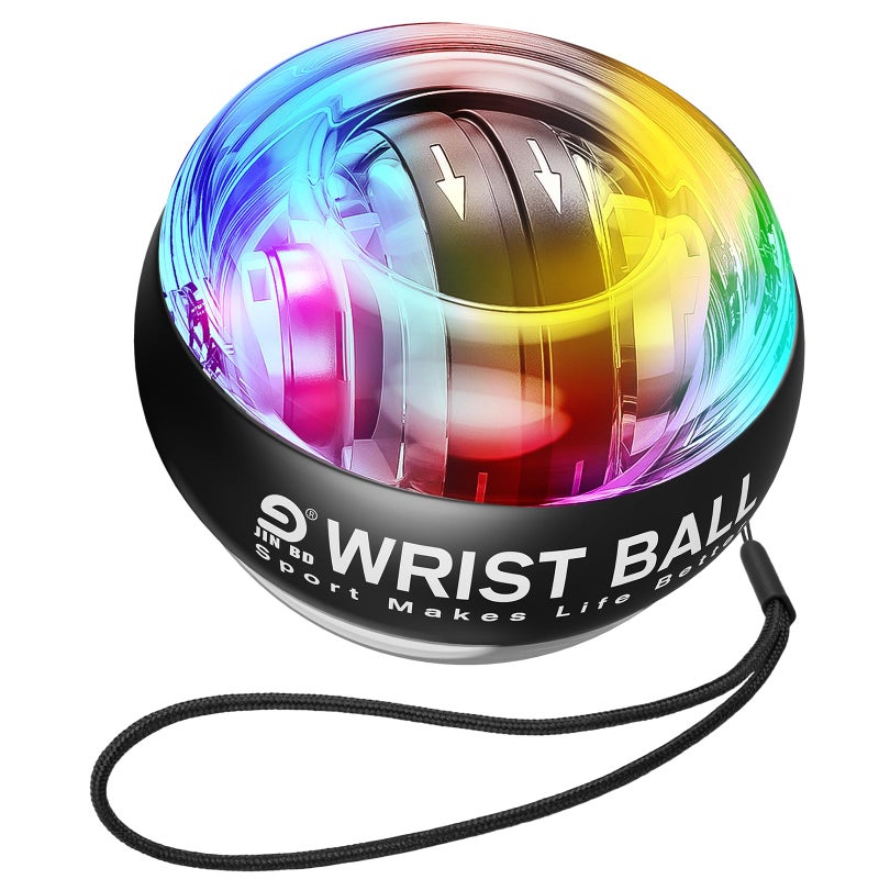 JIN BD Wrist Trainer Ball Auto-Start Wrist Strengthener Gyroscopic Forearm Exerciser Gyro Ball for Strengthen Arms, Fingers, Wrist Bones and Muscles with LED Light, Black - Image 1