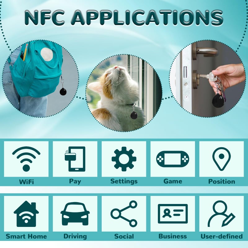 BABIQT علامات مفاتيح NFC من BABIQT 5 قطع سوداء NTAG213 سلسلة مفاتيح NFC بطاقات NFC قابلة لإعادة الكتابة ذاكرة 137 بايت متوافقة مع جميع الهواتف الذكية والأجهزة المدعومة بتقنية NFC - Image 2
