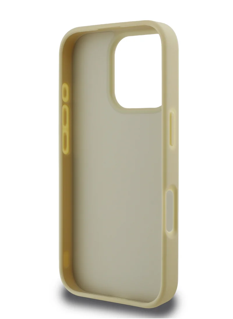 GUESS iPhone 16 Pro Max PU Case With Peony Hot Stamp and Metal Script Logo / Ultimate Protection / Durable Back Cover - Gold