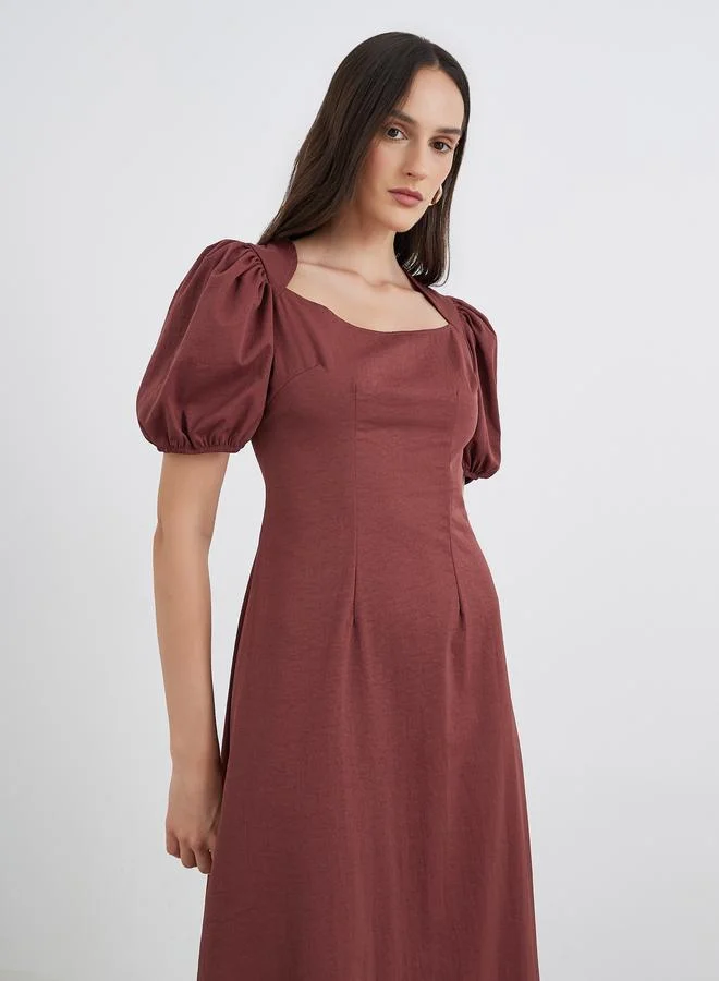 Styli Styli Solid Balloon Sleeve A-Line Maxi Dress